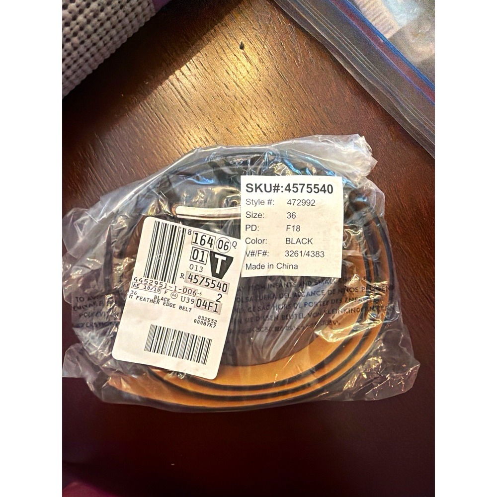 Lands' End Men's Feather Edge Leather Belt Black Size 36 NEW Sealed 472992